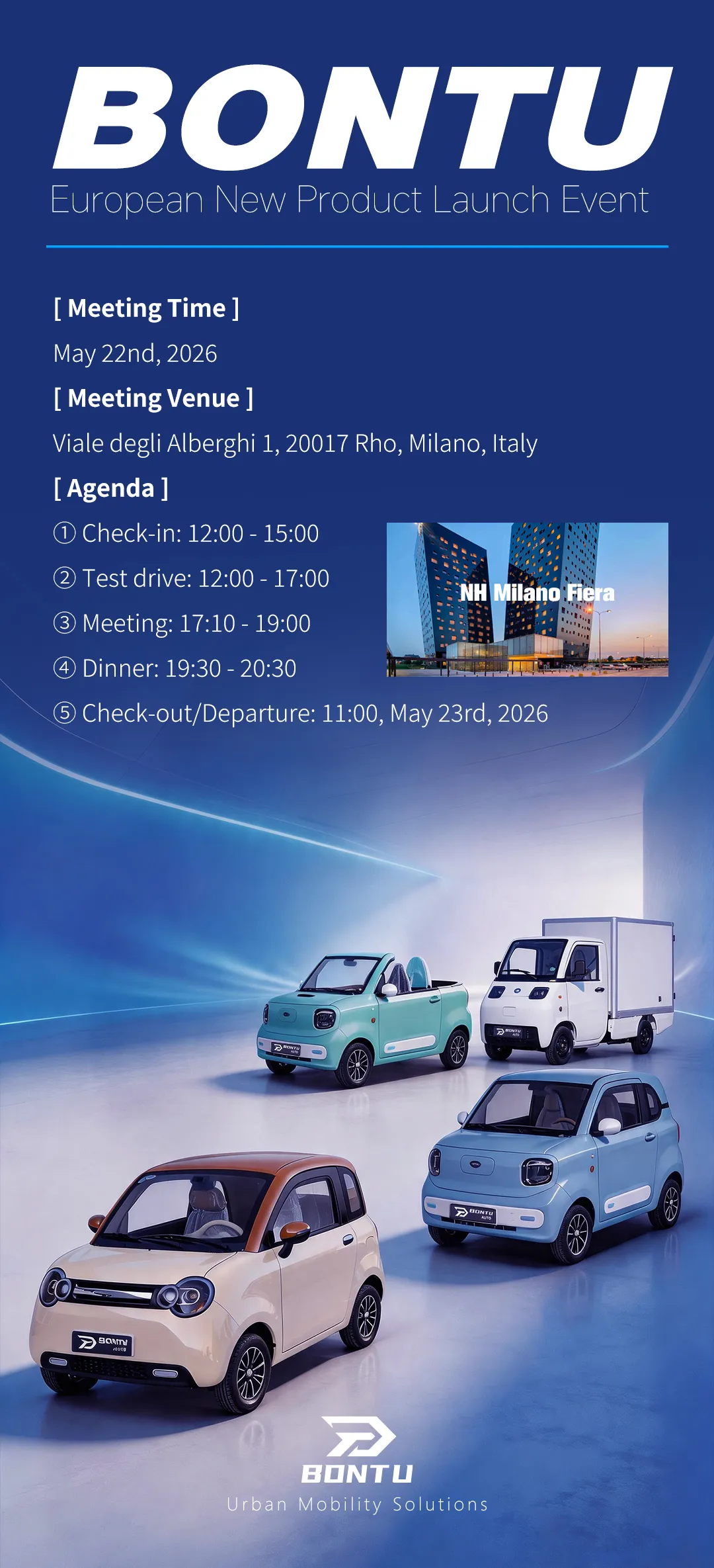 L'evento di lancio di BONT∪ Europe si terrà a Milano, in Italia, il 22 maggio.